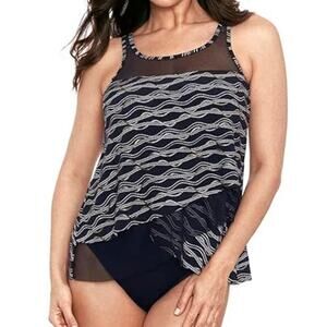 Miraclesuit NWT Plus Size Linked In Mirage Tankini Top Size 18W Underwire Black